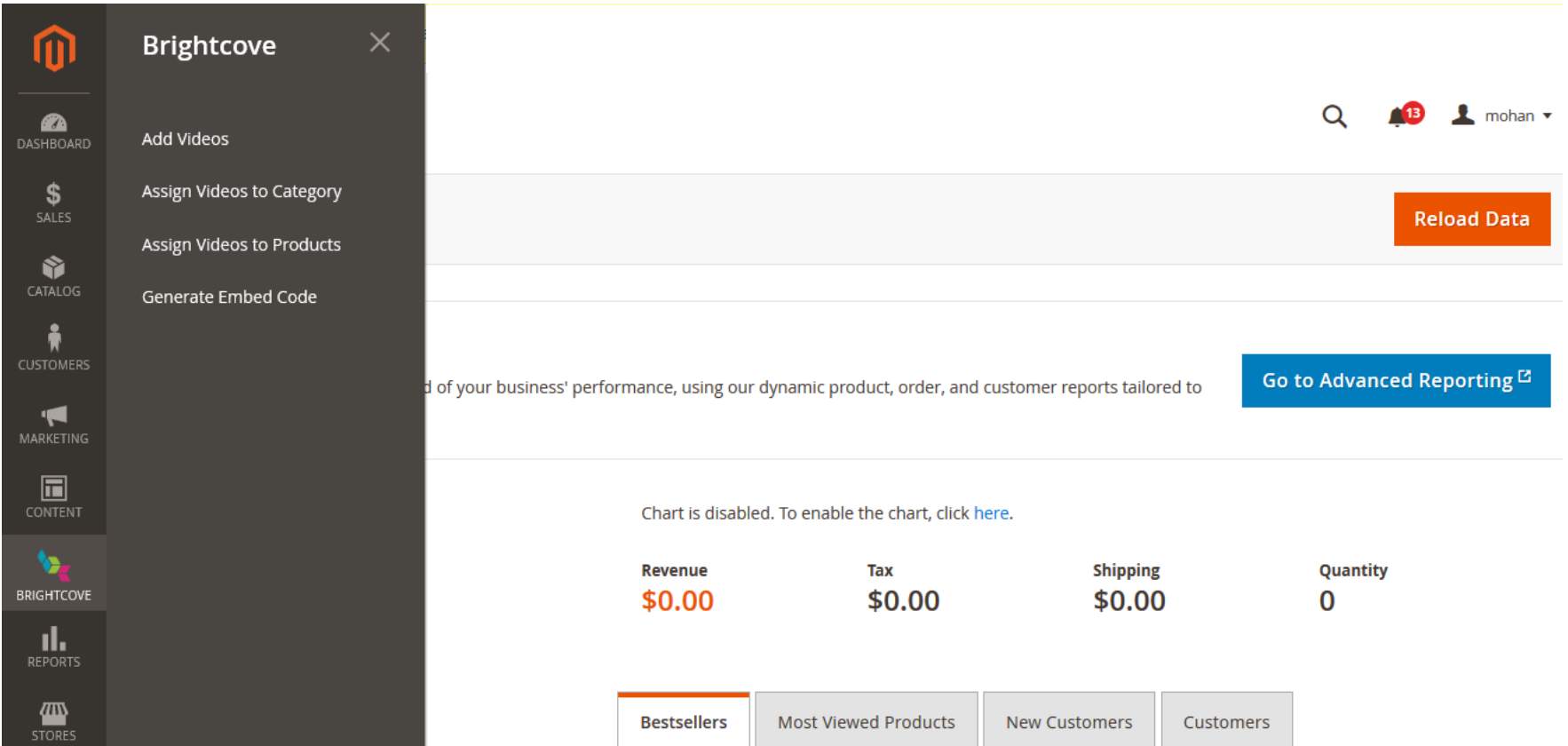 Brightcove Module Menu