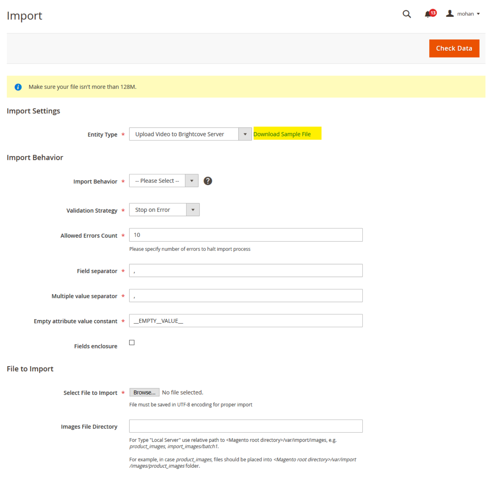 Bulk Upload Video Page
