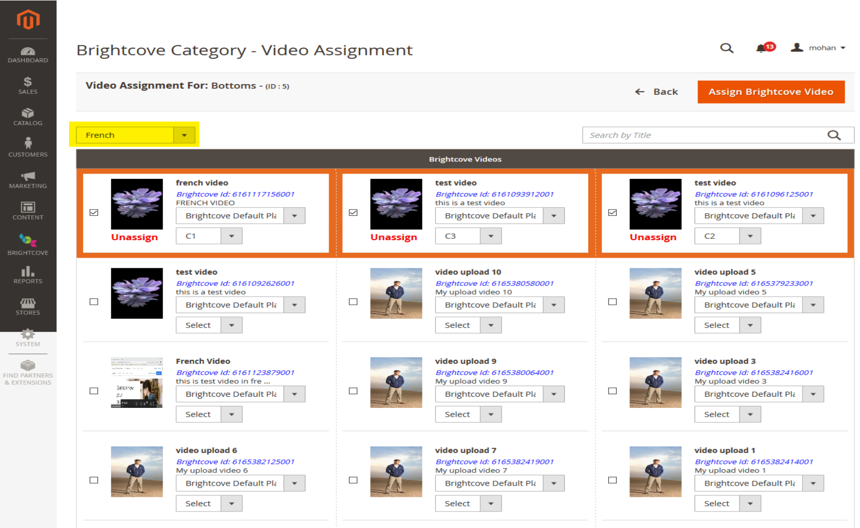 Video Grid for Category Assignment