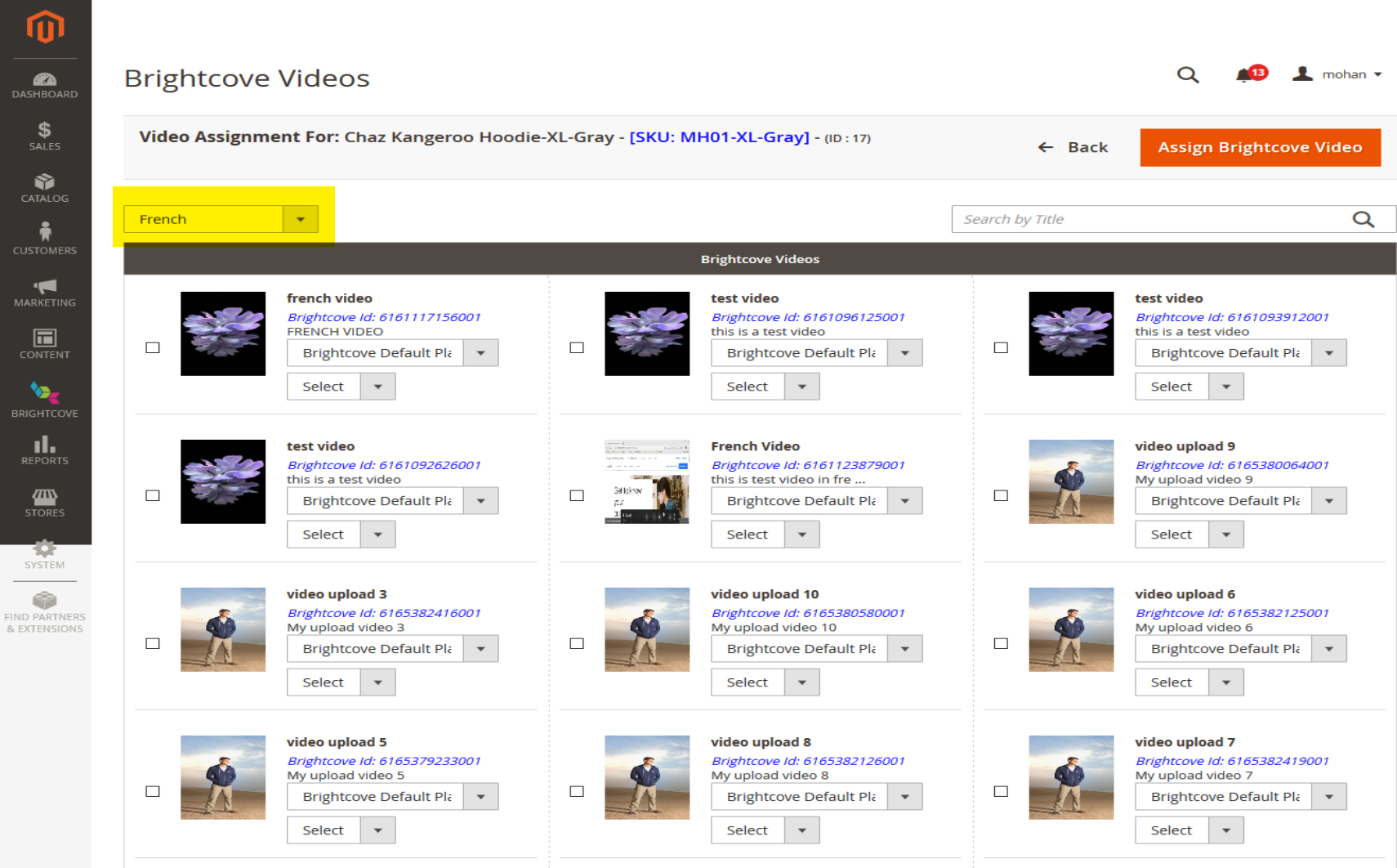 Video Grid for Product Assignment