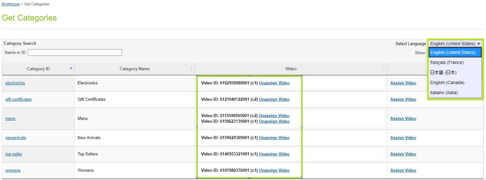 Locale Menu - English