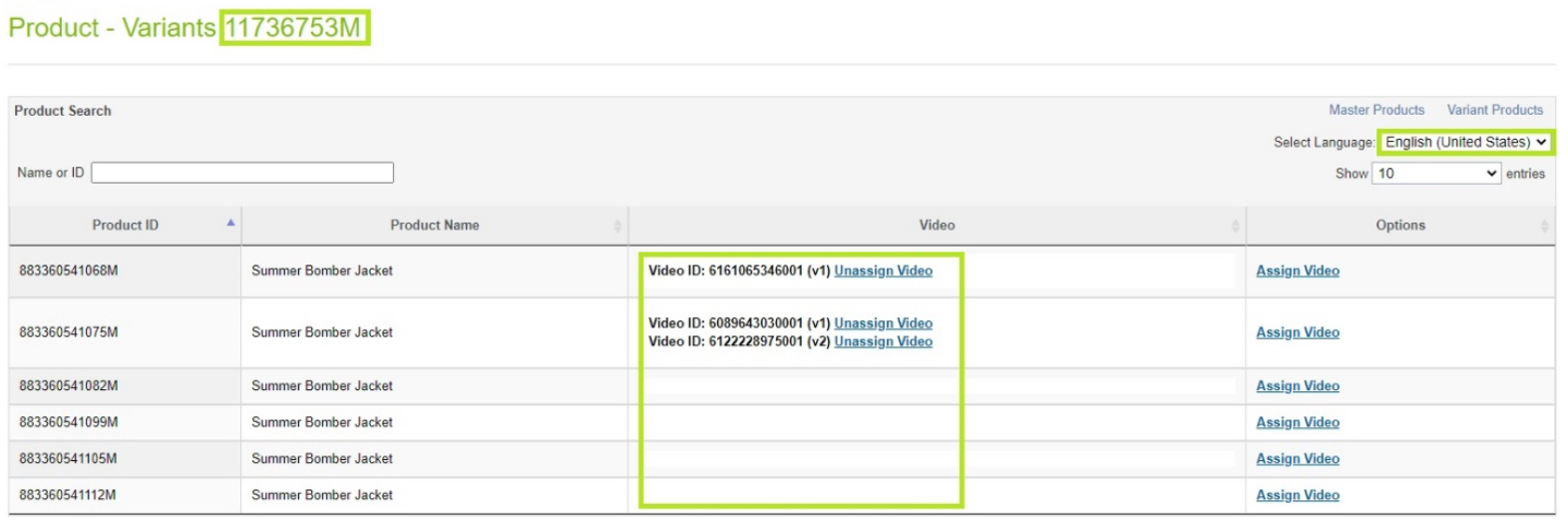 Product Variants List