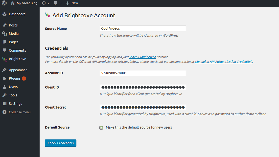 The add account screen.